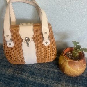 ⭐ Kate Spade Wicker Satchel • White Patent • 2000s